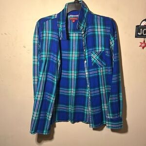 Blue green plaid button down long sleeve merona shirt